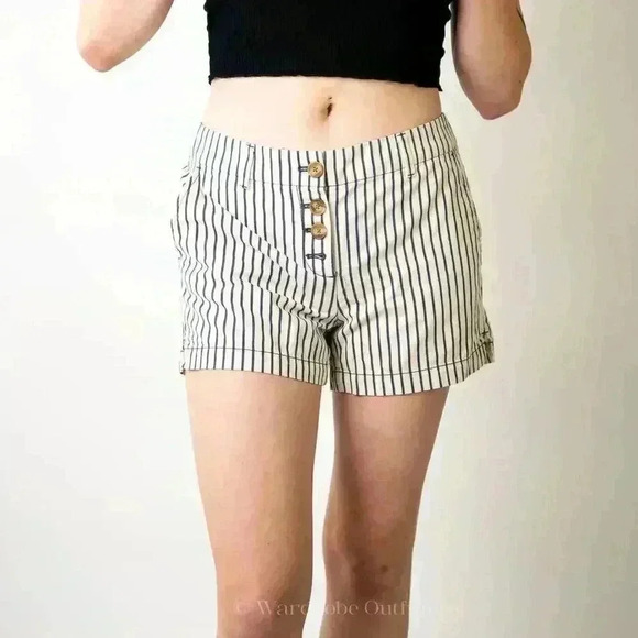 LOFT Cotton Nautical Pinstripe Shorts - Picture 1 of 7